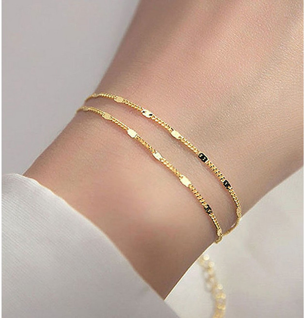 FANSYLI 더블체인 금팔찌 14k 18k 도금 레이어드 두줄 라인 은체인 팔찌 실버팔찌 여자친구생일선물 0425JLL058