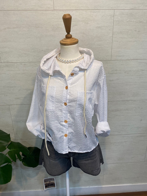 여름 지지미 세미크롭 후드 남방 셔츠