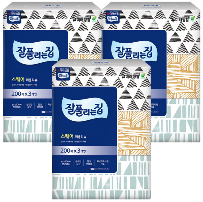 잘풀리는집 천연펄프 100% 스퀘어 각티슈 리얼실키, 9개, 9매