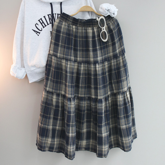 달콩 여성 간절기치마 긴치마 A라인 후레아 아너체크캉캉롱스커트