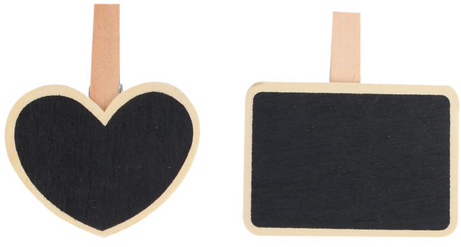 나무 집게 팻말 블랙보드 화분 이름표 네임택 메모 클립, 하트