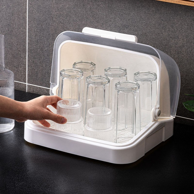 거와스 식기 건조대 대형 방진 젖병 보관함, 1개, 화이트, 1단