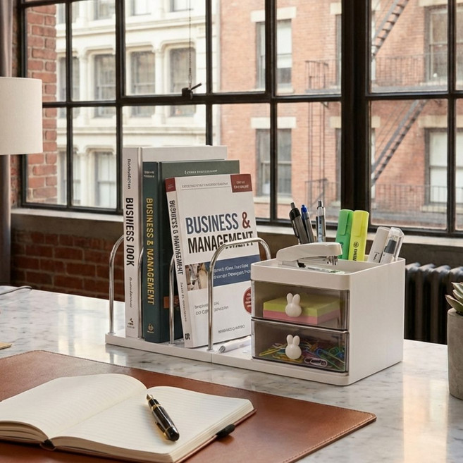 세컨드드랍 사무실 책상 책꽂이 다용도 수납 정리함 데스크 오거나이저, 1개, 화이트