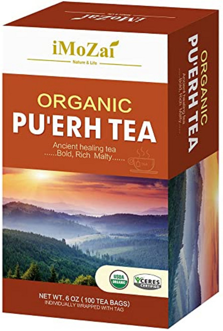 이모자이 유기농 보이차 티백 100개 개별 포장 Imozai Organic Puerh Tea Bags 100 Count Individually Wrapped, 1개