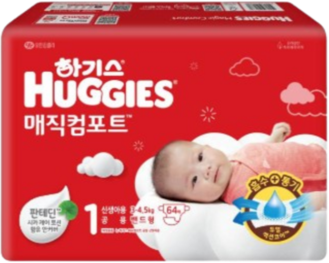 하기스 매직컴포트 NEW 기저귀 남여공용 밴드형, 1단계, 2112매