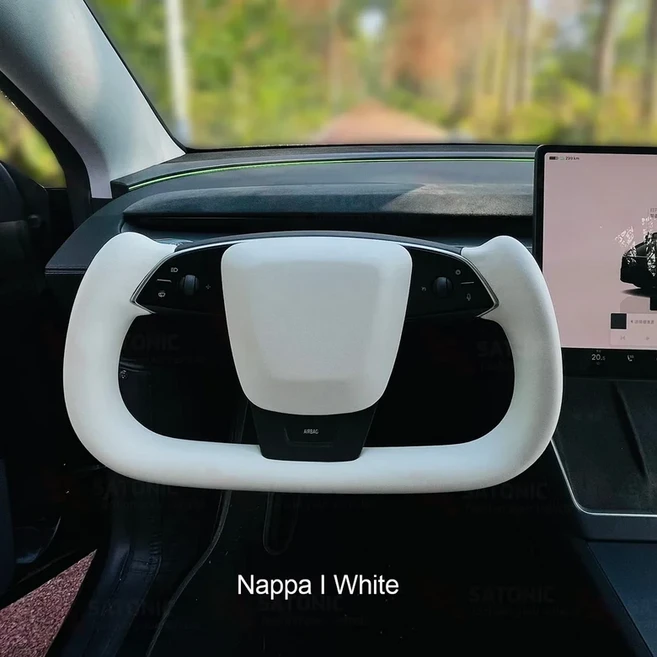 세이토닉 350mm 요크 스티어링 휠 히팅 핸들 테슬라 모델 3 하이랜드 2026용 맞춤형 가죽 색상, 01 White