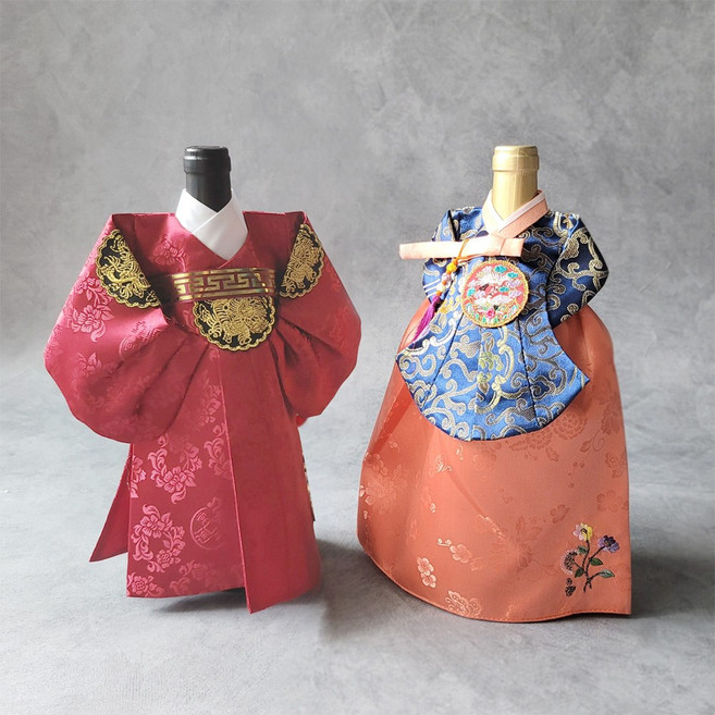 한복 와인커버 커플세트 한국기념품 외국인선물 전통 와인병 커버 선물용, A. 왕+왕비(커플세트)