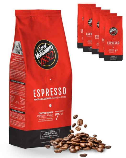 Caffe' Vergnano 1882 원두 홀빈 카페 베르나노 그란 아로마 전면 아라비카 미디엄 에스프레소 로스트 커피 2.2파운드 가방 이탈리안 풍부한 코코아 향신료 말린 과, 500g (6팩)