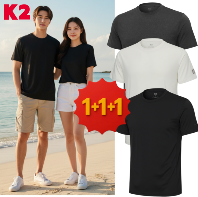 k2 공용 라운드 기능성 반팔 티셔츠 러닝 여행 등산 데일리 1+1+1