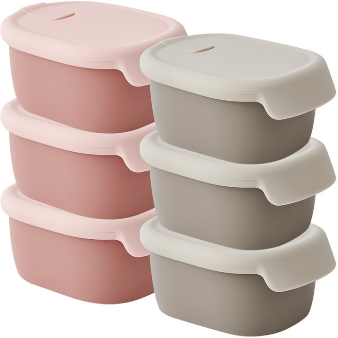 퍼기 이중밀폐 이유식 실리콘 보관용기, 200ml, 혼합(토프브라운3P+드라이로즈3P), 6P