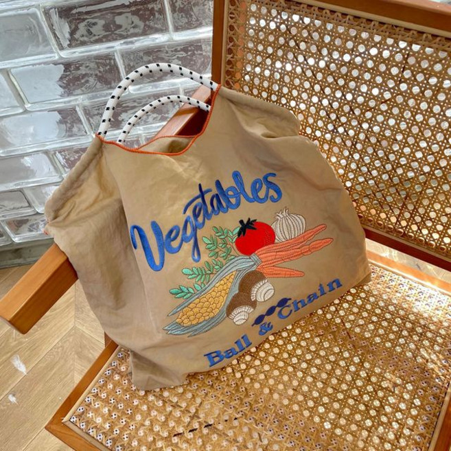 에코백 미니 휴대용 하라주쿠 야채 토트 나일론 에코 백 여성용 핸드백 자수 숄더백 디자이너 로프 핸들 쇼퍼 지갑 대형 호보