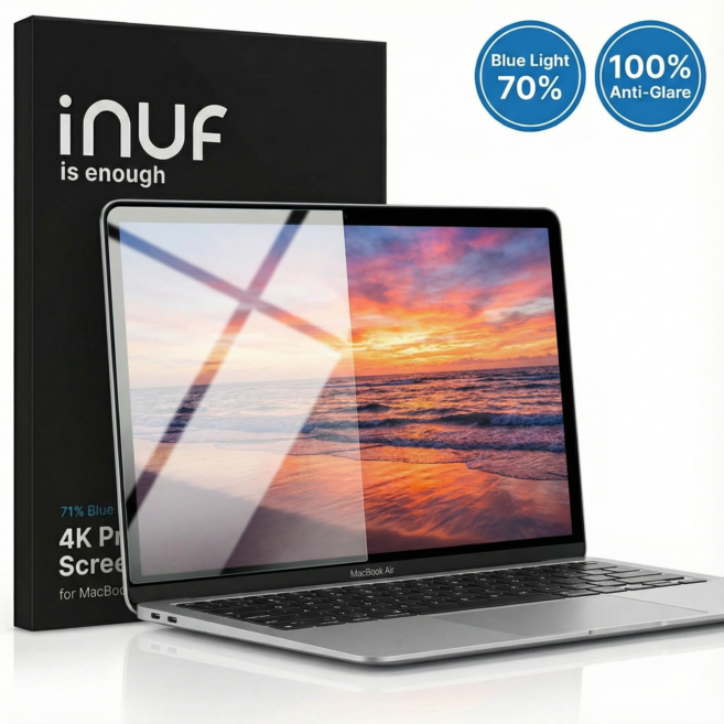 블루라이트 & 빛반사 다 막아주는 4K 무광 맥북프로 맥북에어 스크린 보호필름 2매 - 블루라이트 71% 차단 빛반사 방지 종이 매트 재질 화질 저하 없음 눈 편안, 무광필름, 1세트
