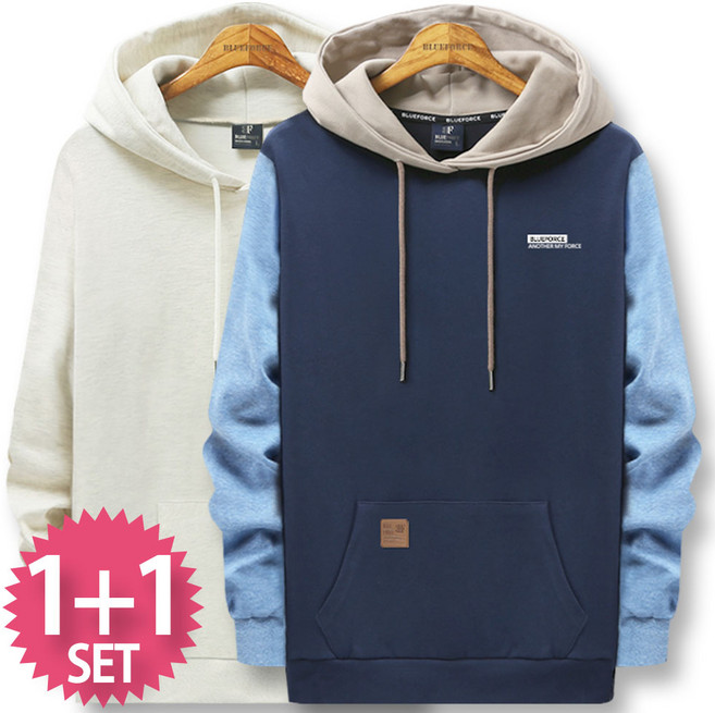 블루포스 라엔티 후드티 + 트렙 후드티 [2장 묶음] 남자 긴팔 티셔츠 남성 빅사이즈 운동복 가을 단체티 커플티 츄리닝