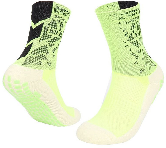 제노타라 논슬립 축구 중목 러닝 스포츠 양말, 형광/블랙, 1개