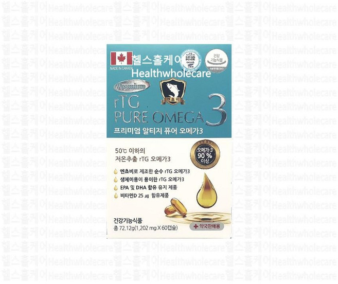 프리미엄 알티지 퓨어 오메가3 60 캡슐 rTG 캐나다 혈행개선 중성지질개선 엔초비, 1개, 60정
