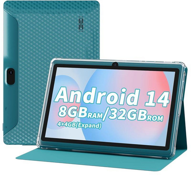 Aheadthink 7인치 Andaroid 14 태블릿 8GB RAM 32GB ROM 1TB 확장 쿼드 코어 프로세서 듀얼 카메라 블루투스 Wi-Fi 6 3000mA, 네이비