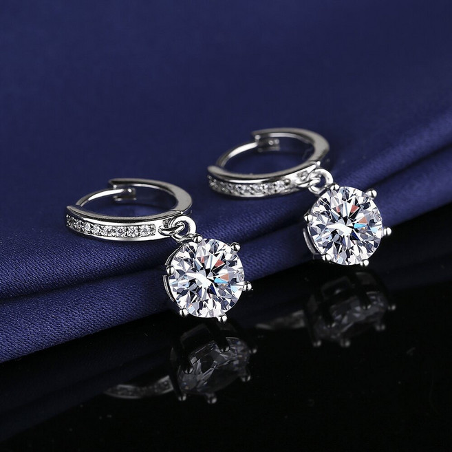 Ramlove 18K 도금 Moisanite 1캐럿 블링 원터치 귀걸이 GRA인증 명절선물 14K 화이트 골드 XSD026