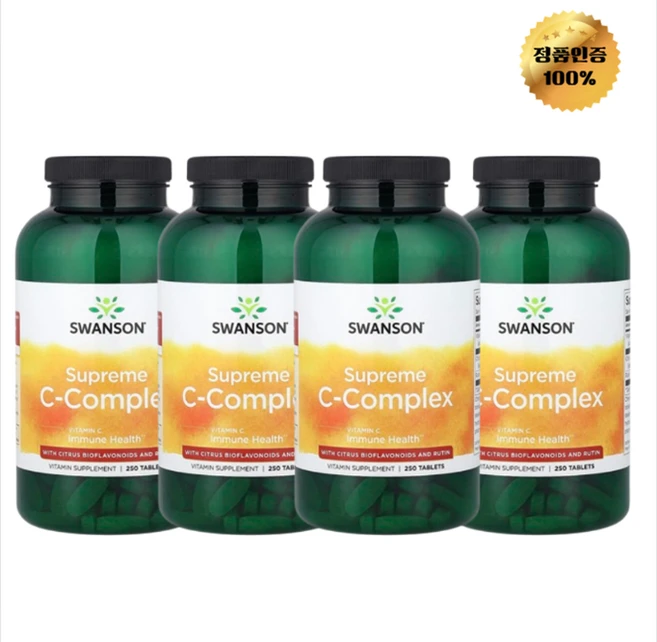 2+2 스완슨 수프림 비타민C 복합체 감귤류 바이오플라보노이드 루틴 함유 250정, 4개, 250회분 - 쿠팡