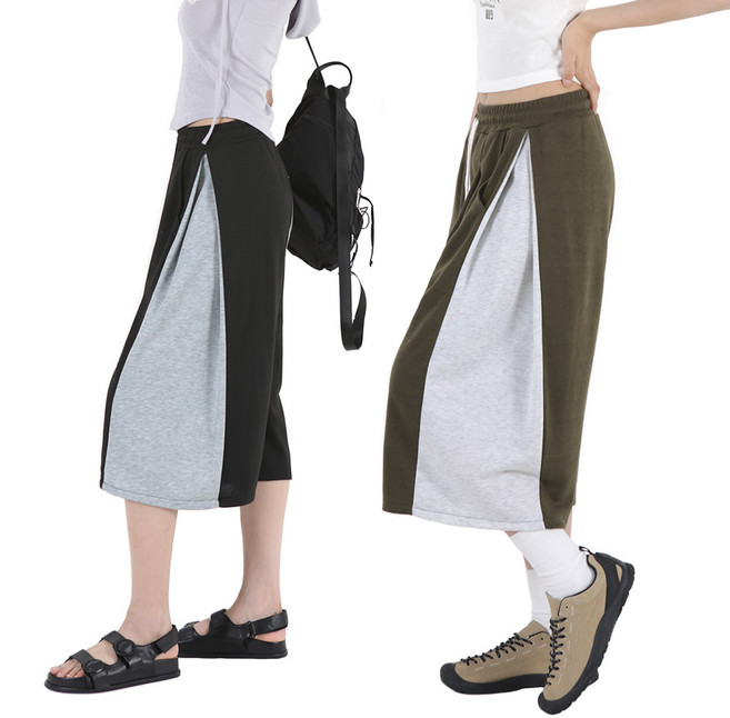 오버나인 여자 여성 버뮤다팬츠 사이드 핀턱 밴딩 와이드 벌룬 반바지