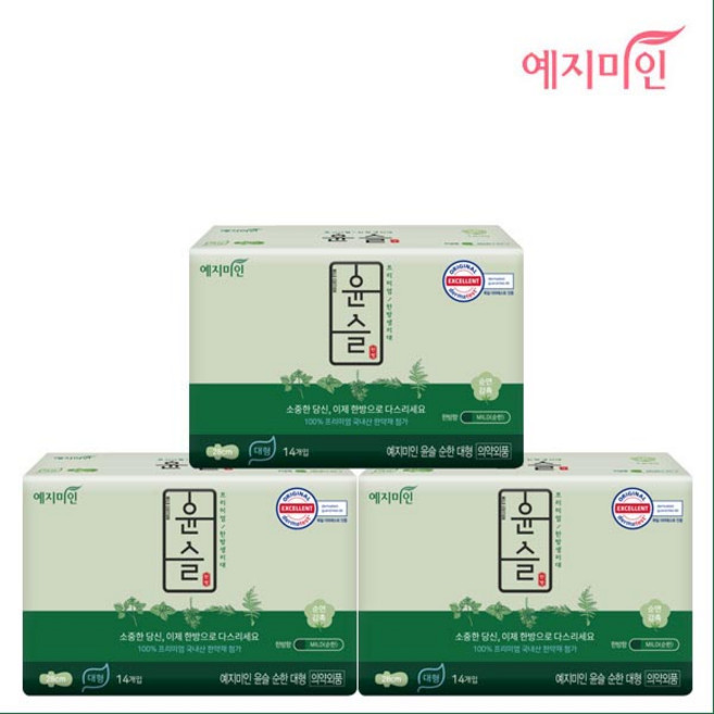 예지미인 윤슬 순한순면 생리대 날개형, 대형, 14개입, 3개