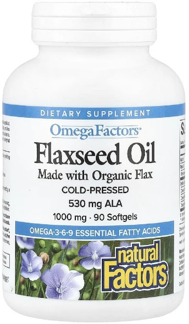 내추럴팩터스 아마씨 오일 1000mg 소프트젤90정 식물성오메가3, 90정, 1개 - 쿠팡