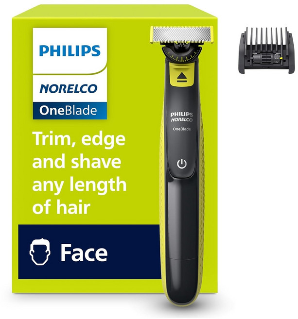 필립스 Norelco OneBlade 360 QP2724/90 하이브리드 면도날 수염 트리머 그루머 세트, 360 Face + 2pk Blade, Black & Lime Green