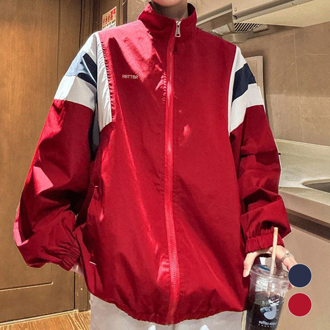 메이리앤 남성 여성 바람막이 점퍼 배색 아노락 빅사이즈 블록코어 자켓