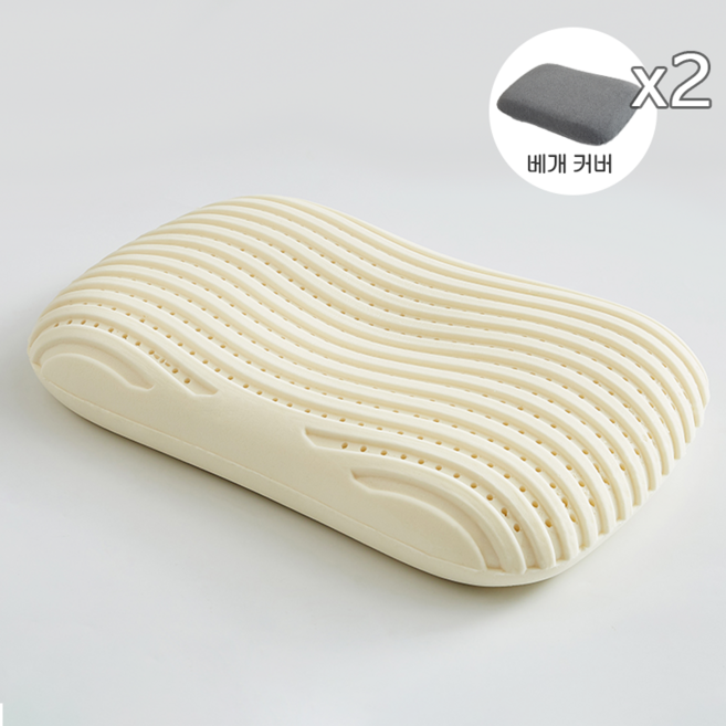 NUNUHANA 땅콩형 천연라텍스 경추 베개 DM76, 2개, 진그레이