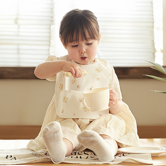 마롤로뜨 아기 방수 턱받이 일반형 유아 똑딱이 침받이 자기주도 이유식, 1개, 1개입, 꼬냥이_방수턱받이