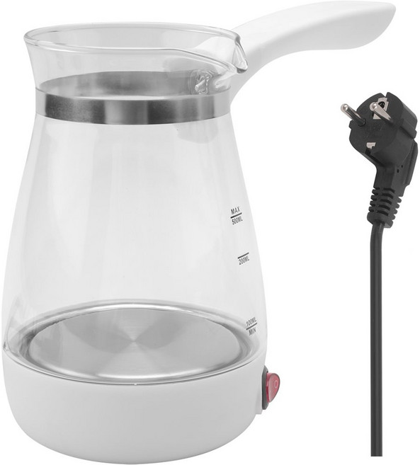 600W 커피 ​​메이커 유리 터키어 커피 포트 따뜻한 주전자 이탈리아어 모카 포트 커피 머신 아랍어 차 우유 EU 플러그와 호환용, 하얀색, 1개