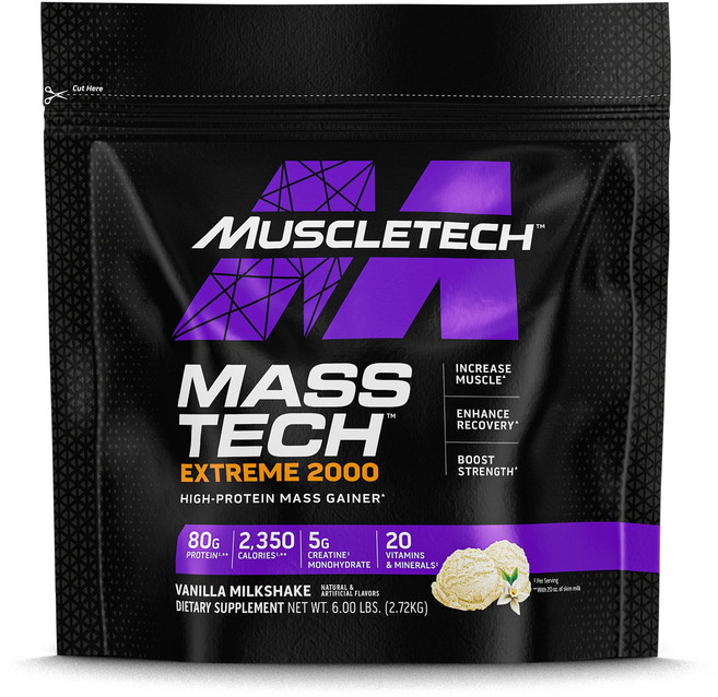 건강챙기세요 MuscleTech Mass Tech™ Extreme 2000 바닐라 밀크셰이크 2.72kg(6lbs) 백살까지오래오래, MuscleTechMassTechExtreme2000바, 2.72kg, 1개