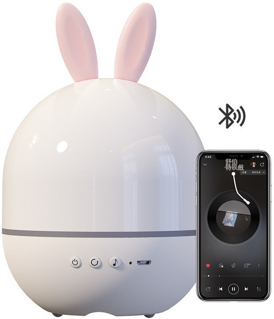 DIU 新款萌兔星空檯燈投影燈八音盒兒童旋轉臥室夢幻小夜燈禮物, 181兔子藍牙款:1W