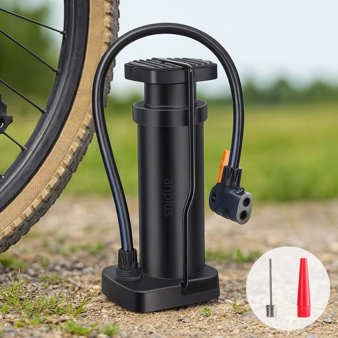 앙플러스 휴대용 초미니 에어 펌프 자전거 바람 주입기, 숏 블랙, 1개