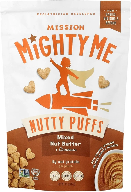 Mission MightyMe 너티 퍼프 혼합 너트 버터 + 시나몬 42g(1.5oz) MightyMe (미션 마이티미), Mission MightyMe 너티 퍼프 혼합 너트 버 - 쿠팡