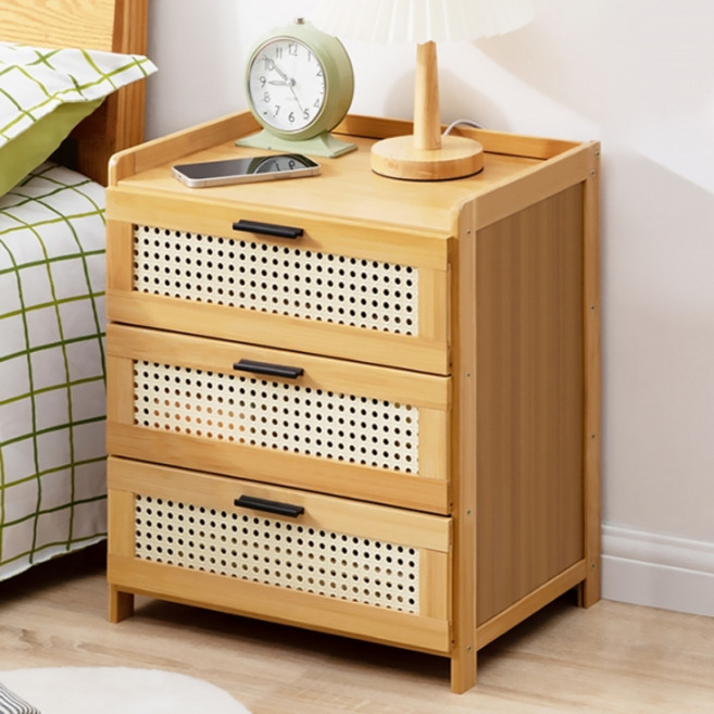 원목 미니 틈색 수납장 침대 협탁 3단 원목 서랍장, 원목색 서랍형