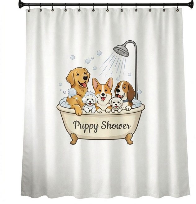 패브릭 욕실 방수 샤워커튼 강아지 다용도 가리개 커튼, 퍼피샤워, 1개