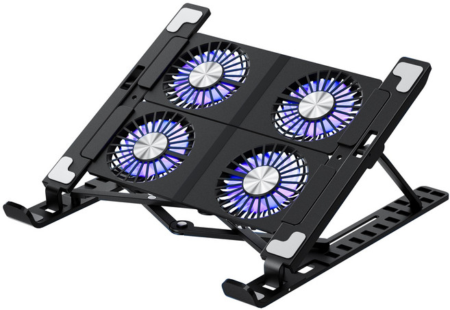 DelightZone 듀얼쿨링팬 노트북 거치대 접이식 게임 노트북 쿨링 거치대 강력 터보팬 각도조절 저소음, 블랙/2팬, 1개