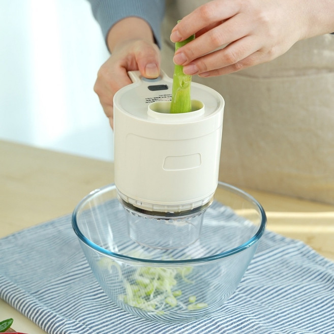 4in1 비슈마이 고기 야채 슬라이서 이유식초퍼 무선 마늘다지기 멀티슬라이서 만능다지기 푸드 프로세서, 1개, 아이보리