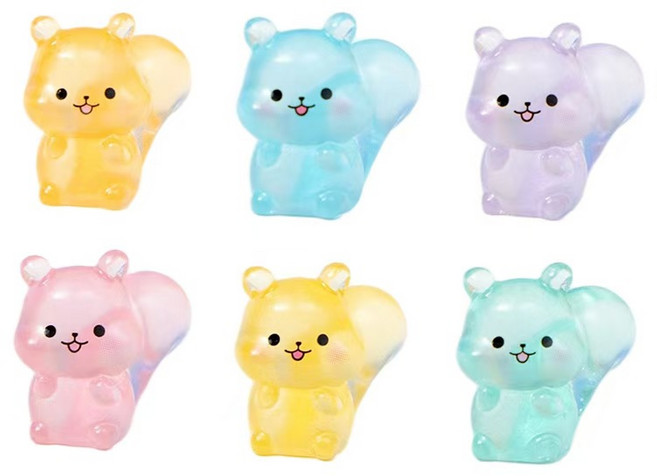 귀여운 야광 수지 다람쥐 인테리어 소품 6개 세트, 6컬러 콤비