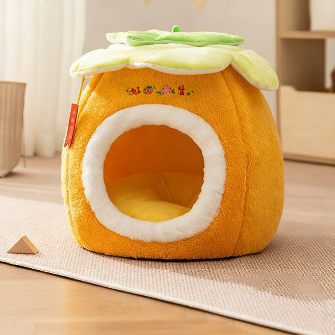 LOTUSNEX 방한 고양이 집 문커튼 강아지 하우스 겨울 웜방 실내용, 1개, 호박 걸상 굴04