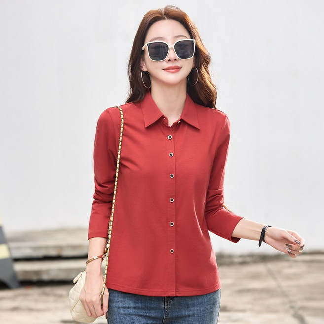 라부라카 스판 카라 중년여성 셔츠블라우스 루즈핏 남방 폴로 소프트 셔츠 쿨상의 4color