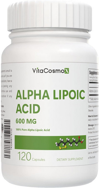 VitaCosmoX 비타코스모엑스 알파리포산 알파-리포산 알파 리포익 애시드 600 mg 야채캡슐, 1개, 120정