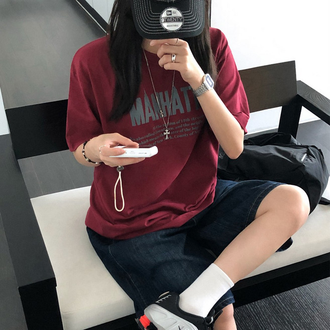 티데일리 맨해튼 프린팅 오버핏 17수 빅사이즈 라운드 반팔 티셔츠