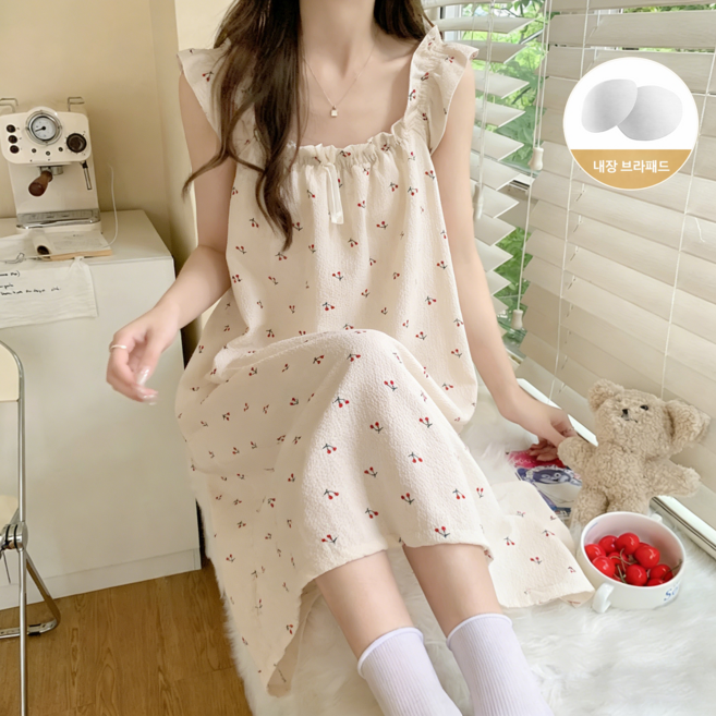 Belua 여성 여름 캡내장 나시 원피스 잠옷 귀여운 공주 빅사이즈 홈웨어