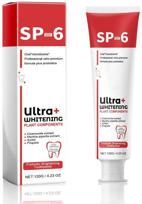 Sp-6 Sp 6 치약 신선한 숨 120g 울트라 화이트닝 Sp 6 울트라 화이트닝 치약 프로바이오틱 브라이트닝 치약 딥클리닝 케어 치약, 1개, 120ml