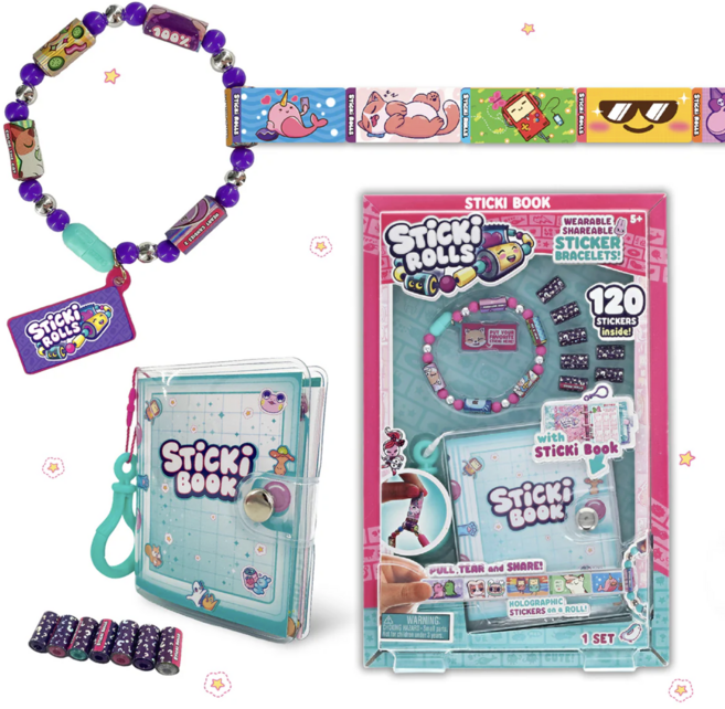 STICKI Rolls Sticki Book - 웨어러블 & 공유 가능한 스티커 팔찌 + 컬렉션 스티커 북 | 120개의 미니 스티커 포함 | 50개의 활동 페이지 | 1000, STICKI Rolls Sticki Book - 웨어러