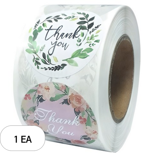 플라워 원형 땡큐 롤 스티커 500p 3.8cm, 혼합색상, 1개