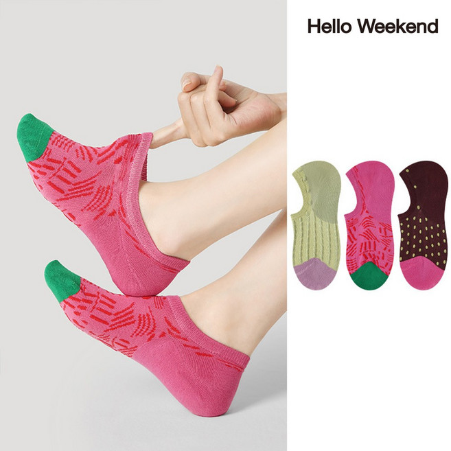 Hello Weekend 여성 귀여운 봄여름 페이크삭스 실내 양말 고무 덧신 신발커버 운동 미끄럼방지 3족 세트
