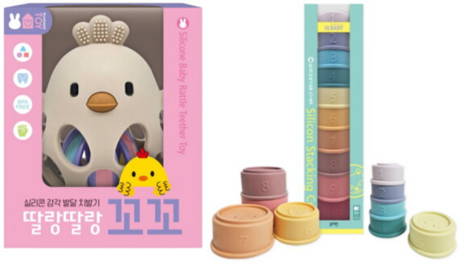 [블루래빗] 실리콘 감각발달 2종 (딸랑딸랑 꼬꼬+실리콘 컵 쌓기), 1개, 상세 설명 참조