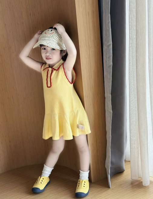 DIU 童裝夏季新款女童連衣裙小女孩子時尚洋氣撞色短袖polo裙